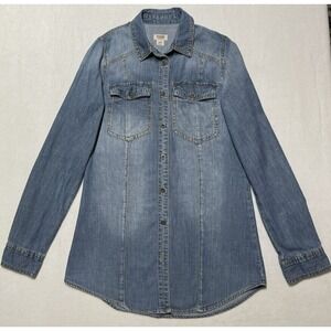Mossimo Supply Co Shirt Women XS Blue Demin‎ Pockets Button Up Long Sleeve
